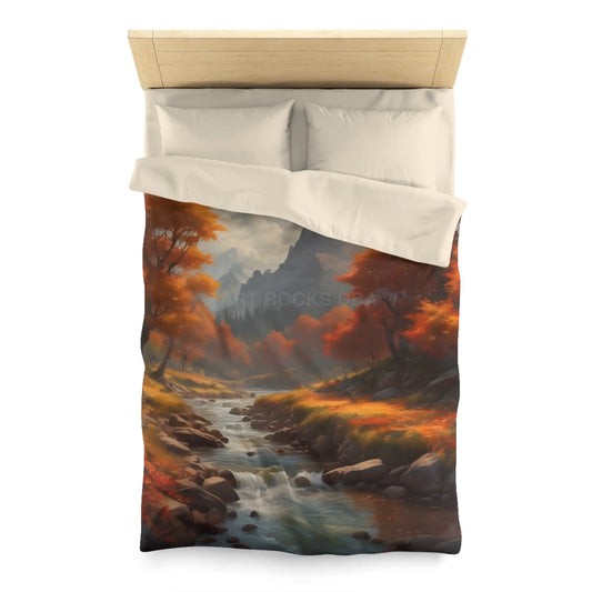 Autumn Creek Landscape Microfiber Duvet Cover - Cozy Fall Home Decor - Twin / Cream - Home Decor