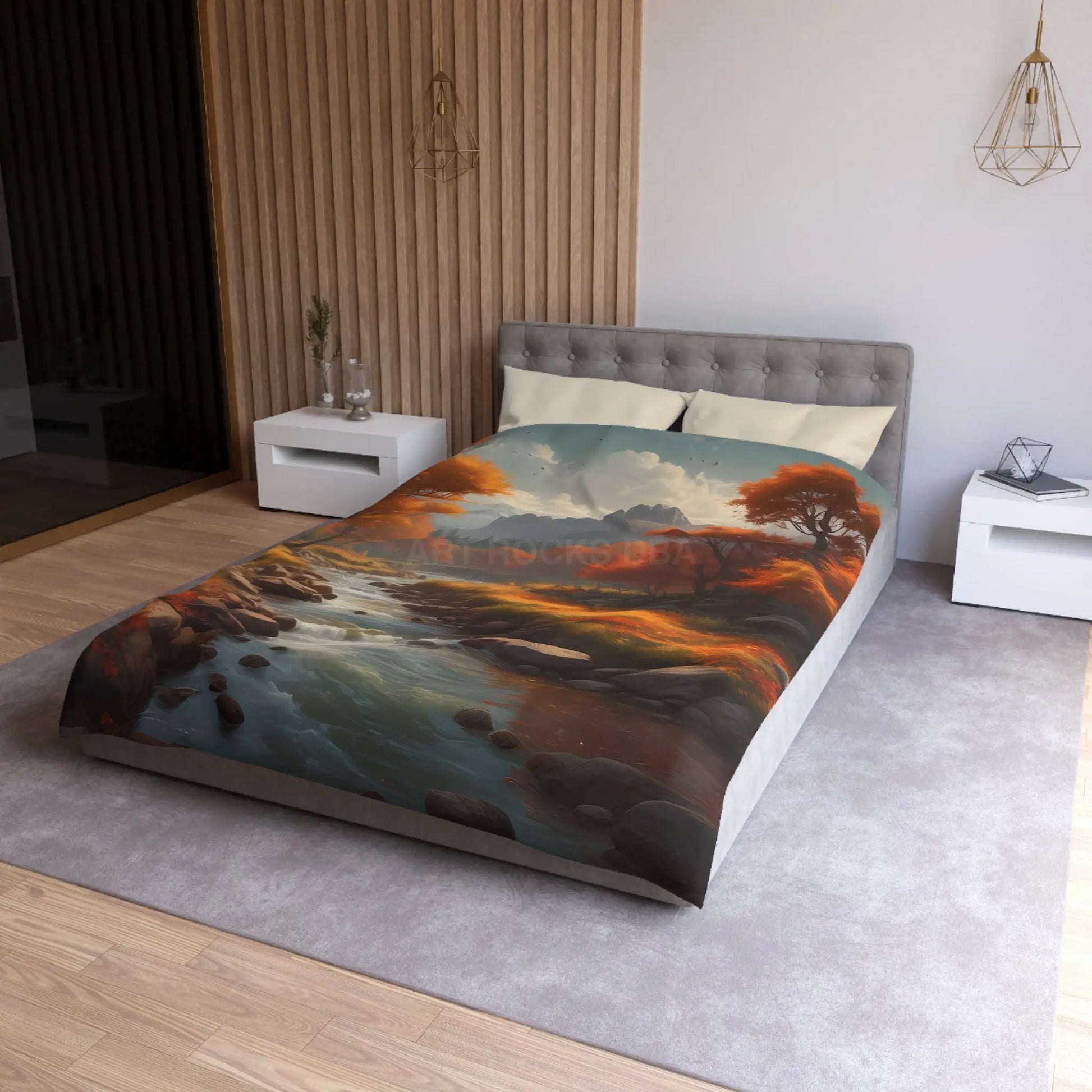 Autumn Creek Landscape Microfiber Duvet Cover - Cozy Fall Home Decor - Home Decor