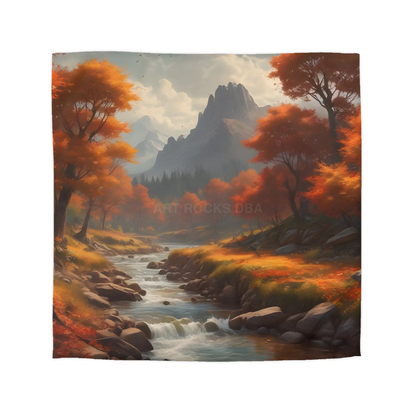 Autumn Creek Landscape Microfiber Duvet Cover - Cozy Fall Home Decor - Queen / Cream - Home Decor