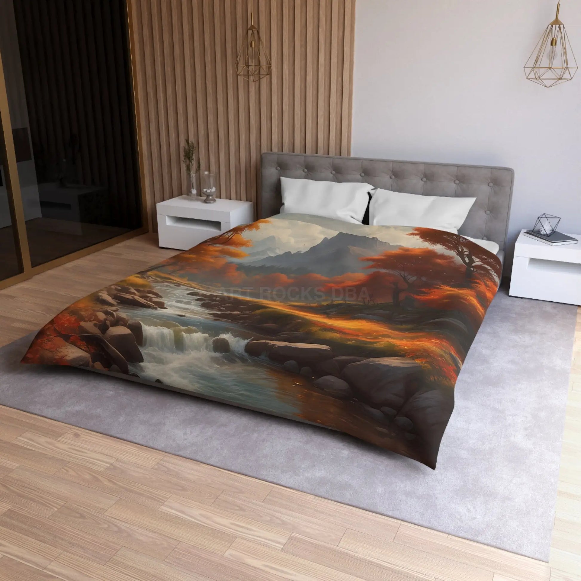 Autumn Creek Landscape Microfiber Duvet Cover - Cozy Fall Home Decor - Home Decor