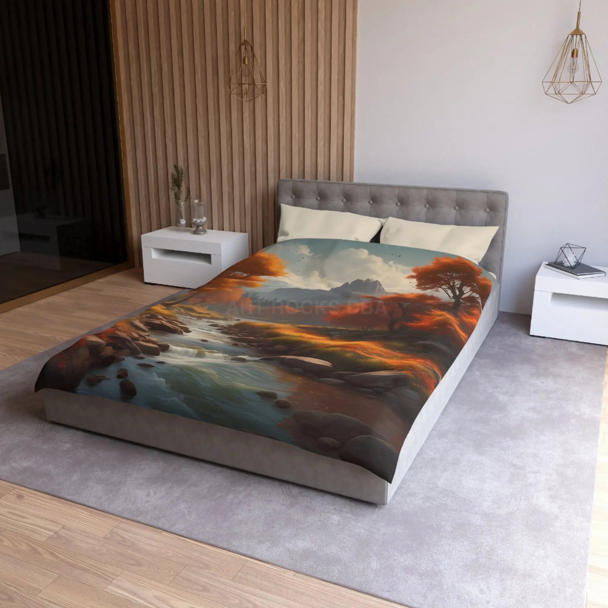 Autumn Creek Landscape Microfiber Duvet Cover - Cozy Fall Home Decor - Home Decor