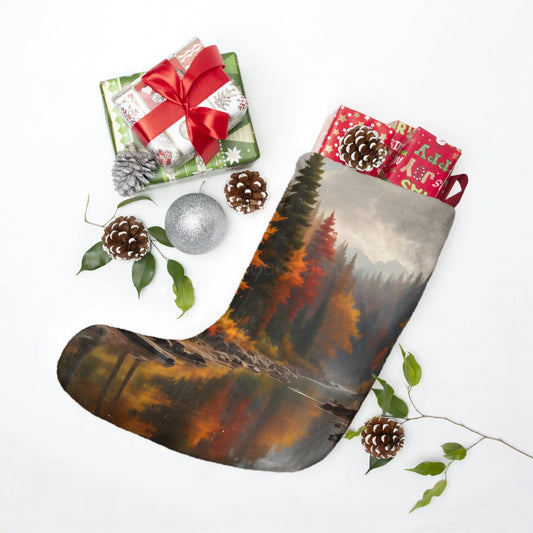 Autumn Forest Christmas Stocking – Scenic Lake Holiday Decoration - One size - Home Decor
