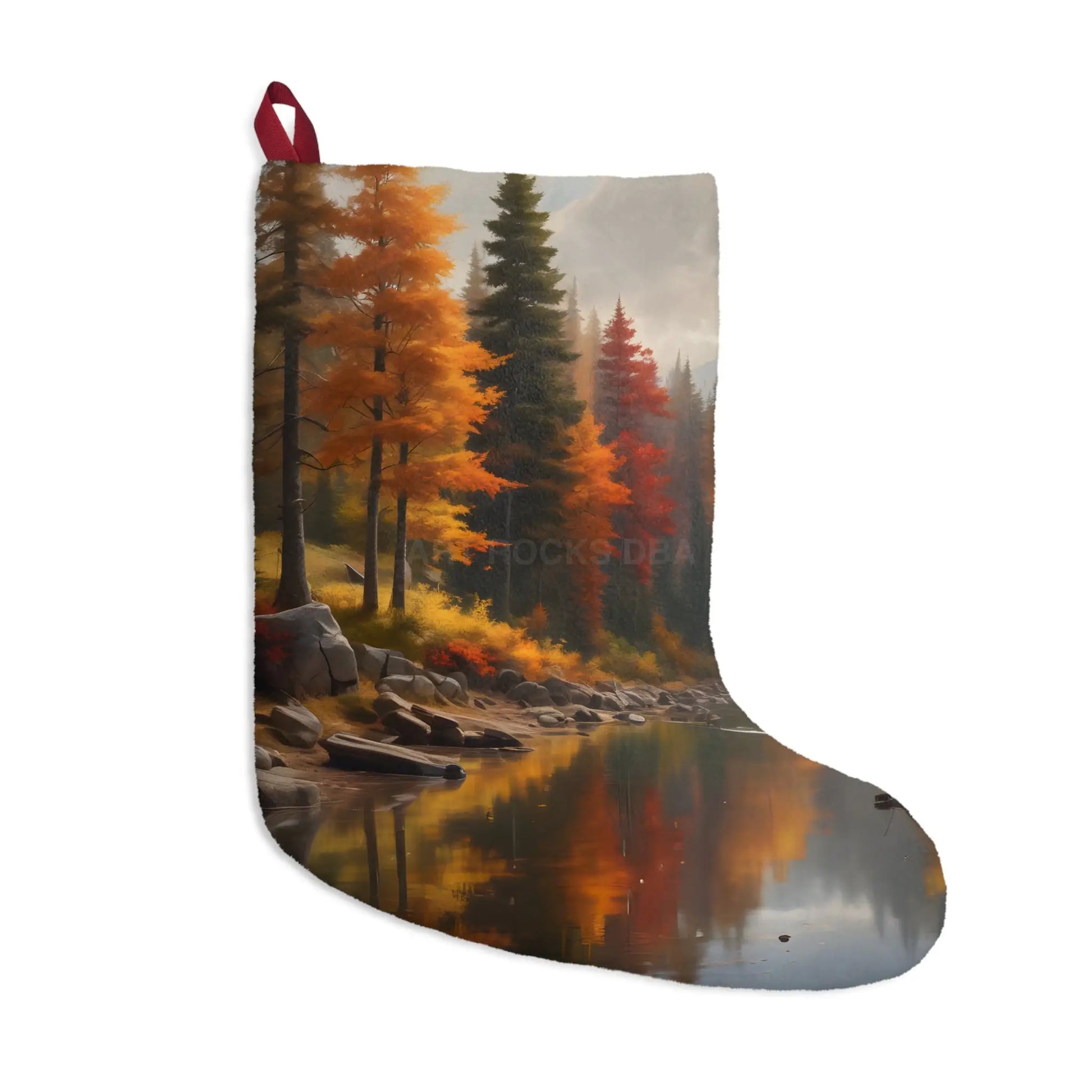 Autumn Forest Christmas Stocking – Scenic Lake Holiday Decoration - One size - Home Decor