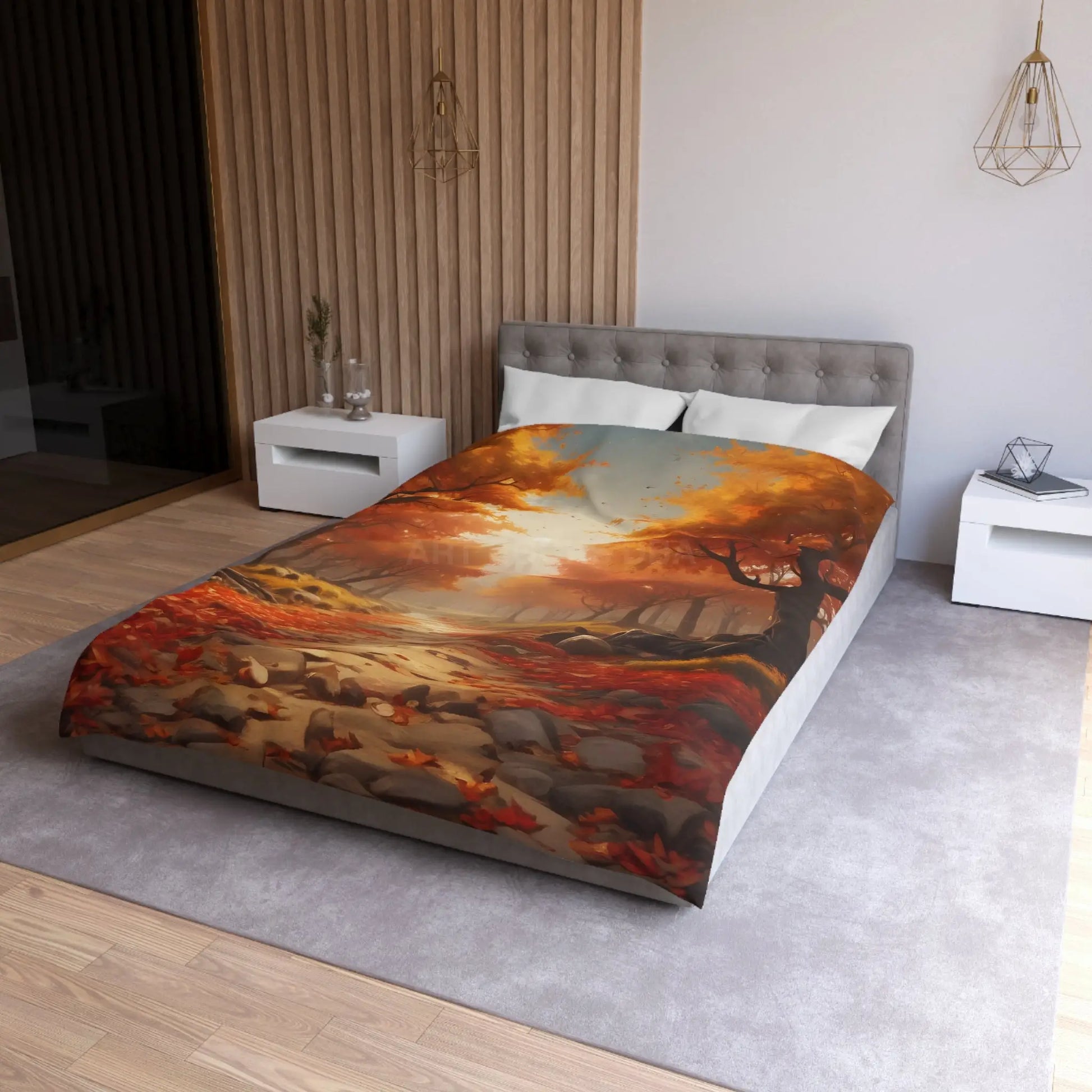 Autumn Forest Microfiber Duvet Cover | Cozy Fall Bedding Seasonal Home Decor Nature-Inspired Thanksgiving Gift - Home