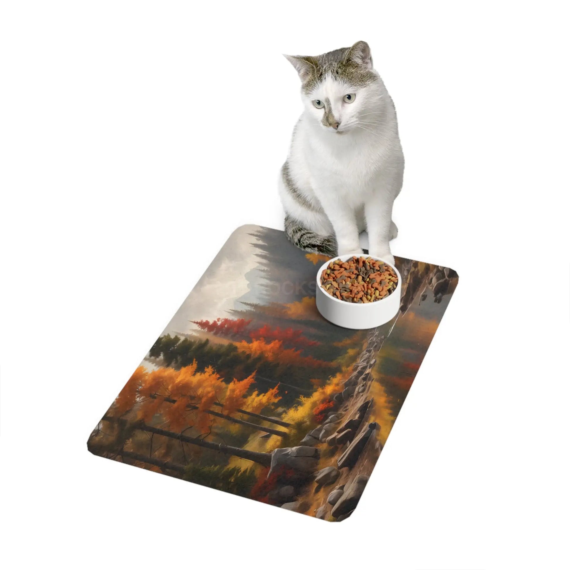 Autumn Forest Pet Food Mat (12x18) — Scenic Fall River Placemat for Dogs & Cats - 12’’ × 18’’ / Rectangle - Pets