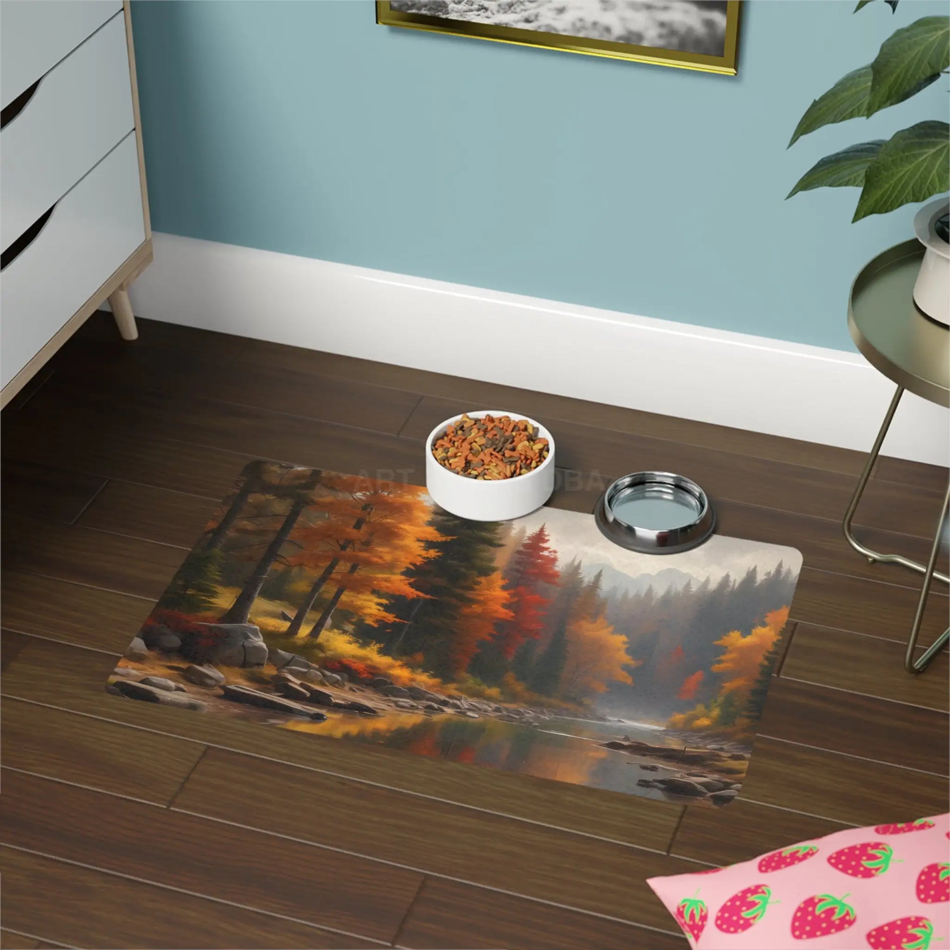 Autumn Forest Pet Food Mat (12x18) — Scenic Fall River Placemat for Dogs & Cats - 12’’ × 18’’ / Rectangle - Pets