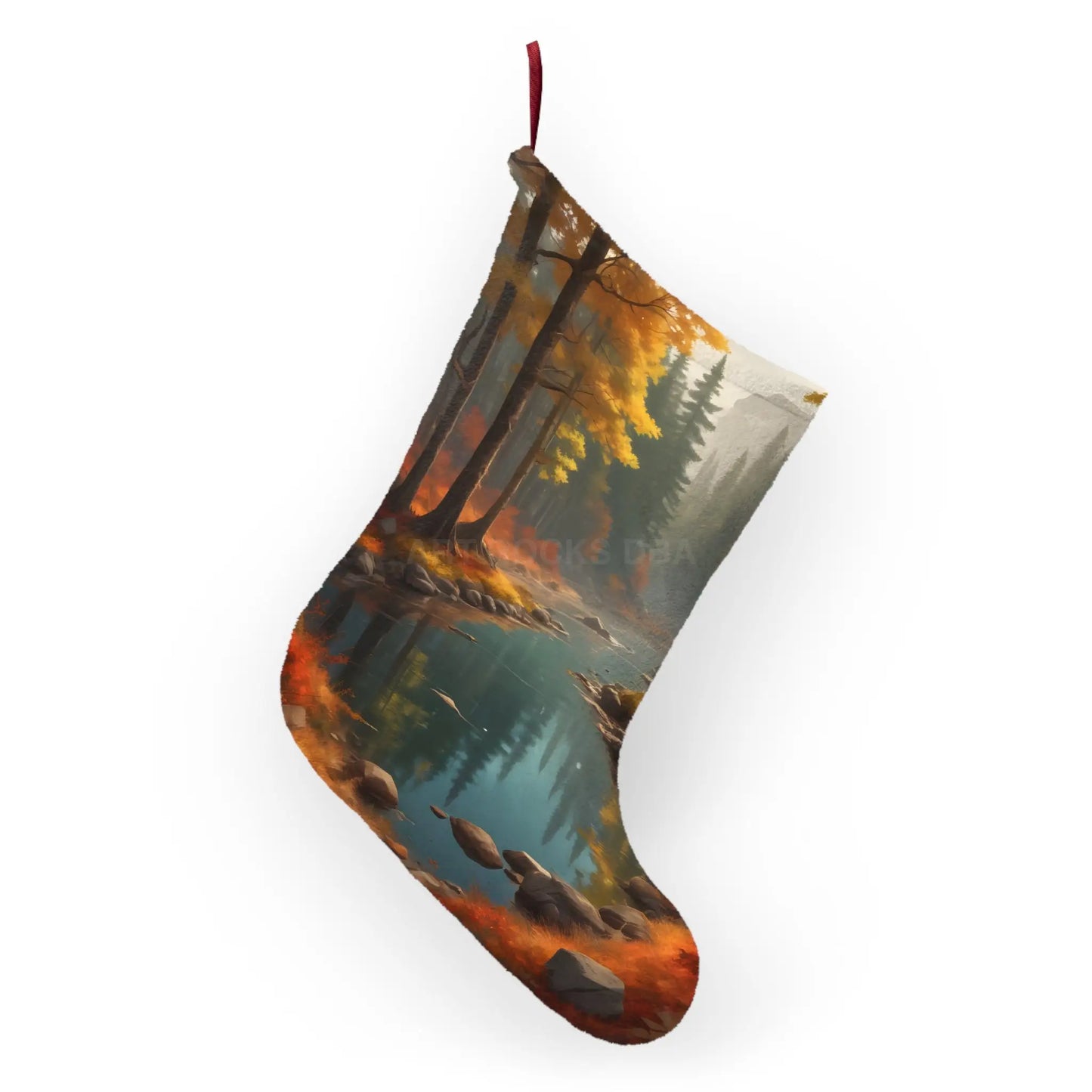 Autumn Forest River Christmas Stocking — Scenic Nature Holiday Stocking - One size - Home Decor