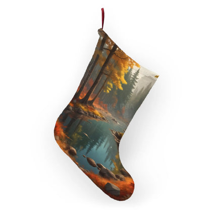 Autumn Forest River Christmas Stocking — Scenic Nature Holiday Stocking - One size - Home Decor