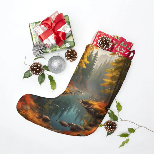 Autumn Forest River Christmas Stocking — Scenic Nature Holiday Stocking - One size - Home Decor