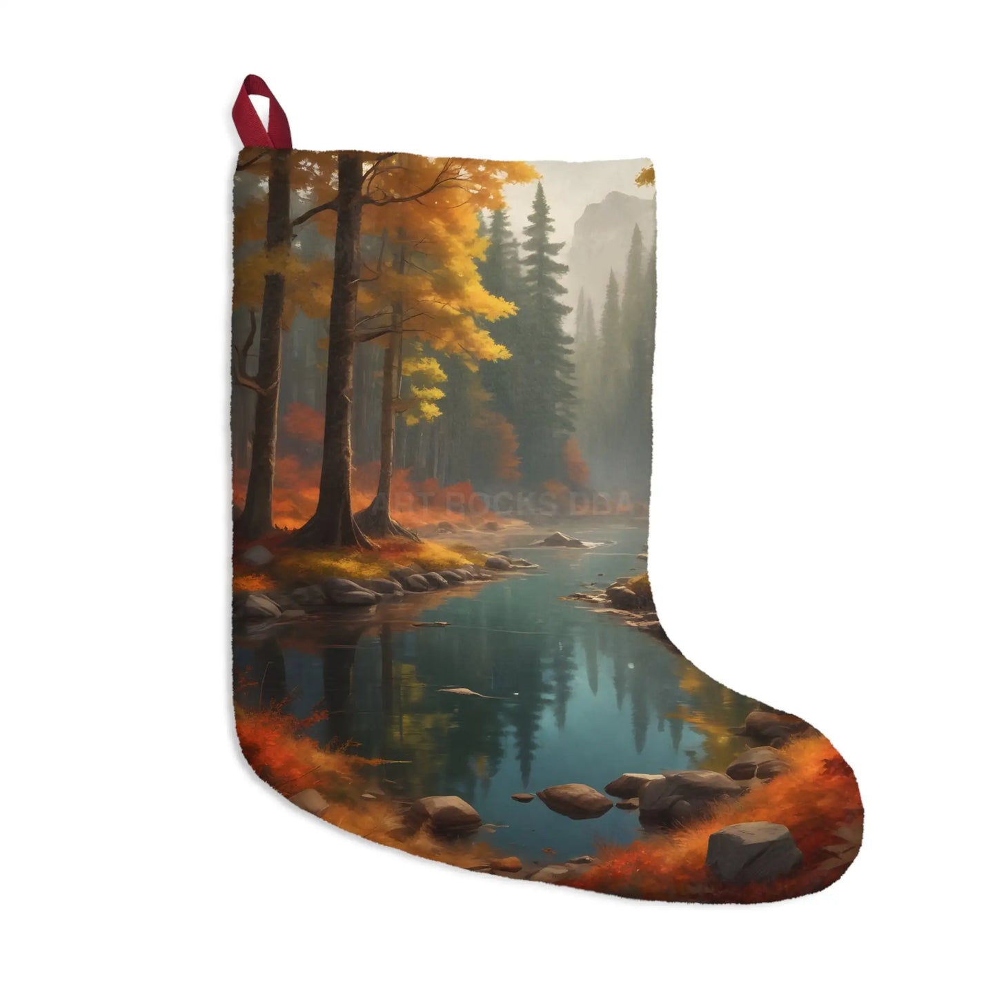 Autumn Forest River Christmas Stocking — Scenic Nature Holiday Stocking - One size - Home Decor