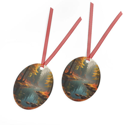 Autumn Forest River Metal Ornament — Nature Holiday Decoration - Home Decor