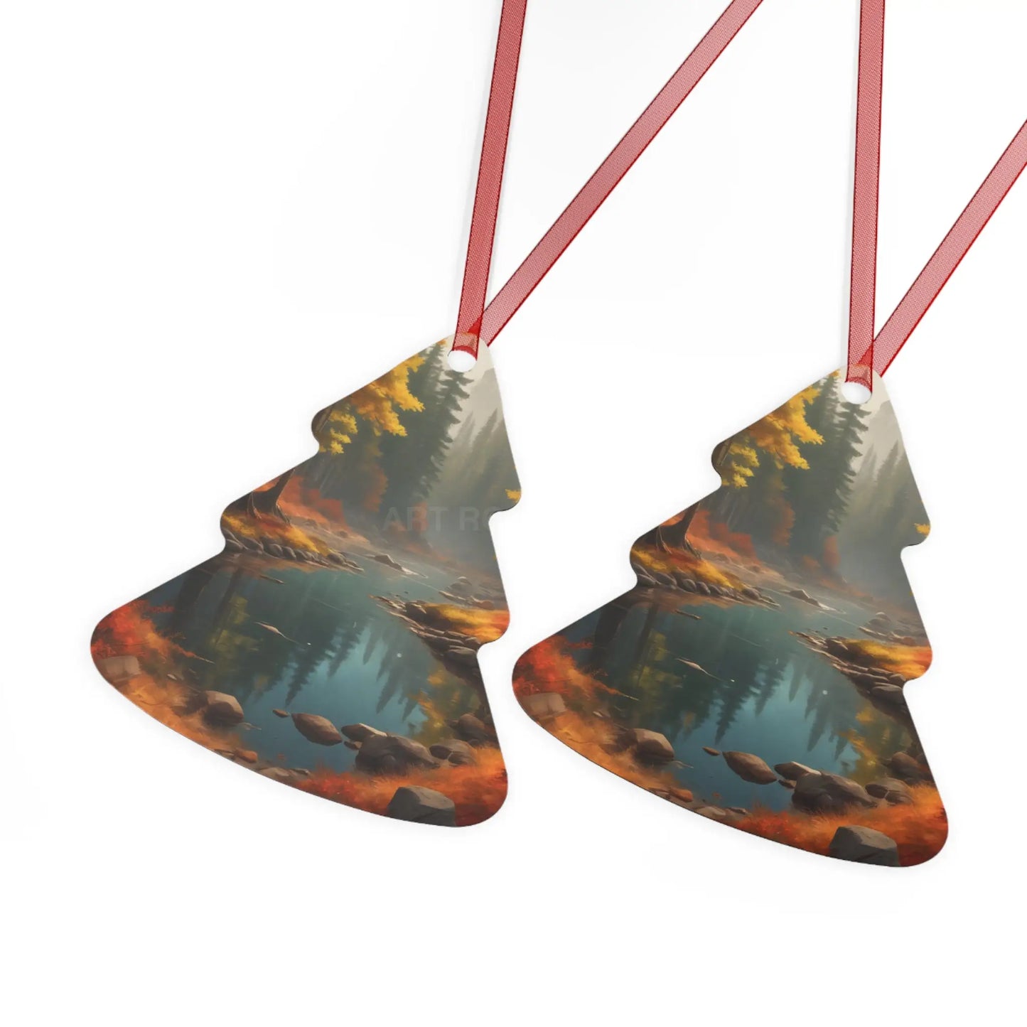 Autumn Forest River Metal Ornament — Nature Holiday Decoration - Home Decor