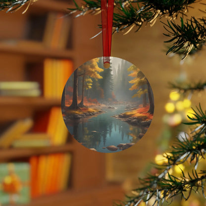 Autumn Forest River Metal Ornament — Nature Holiday Decoration - Home Decor