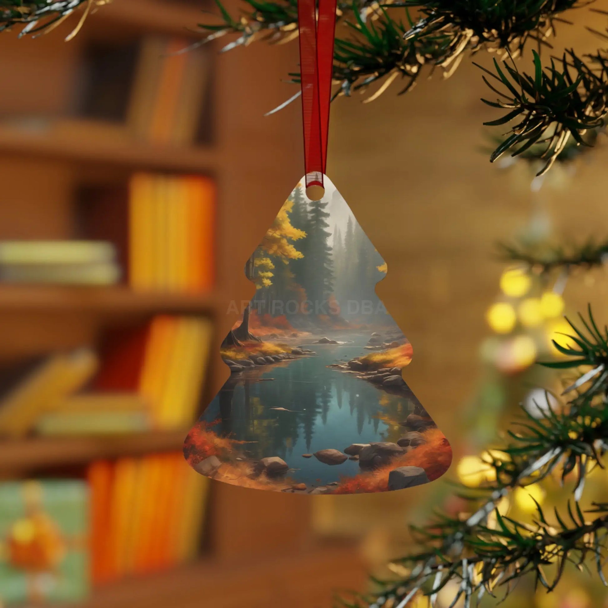 Autumn Forest River Metal Ornament — Nature Holiday Decoration - Home Decor