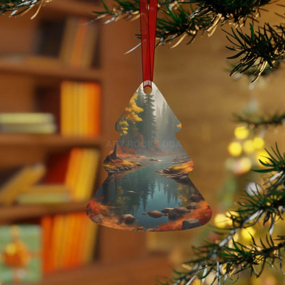 Autumn Forest River Metal Ornament — Nature Holiday Decoration - Home Decor