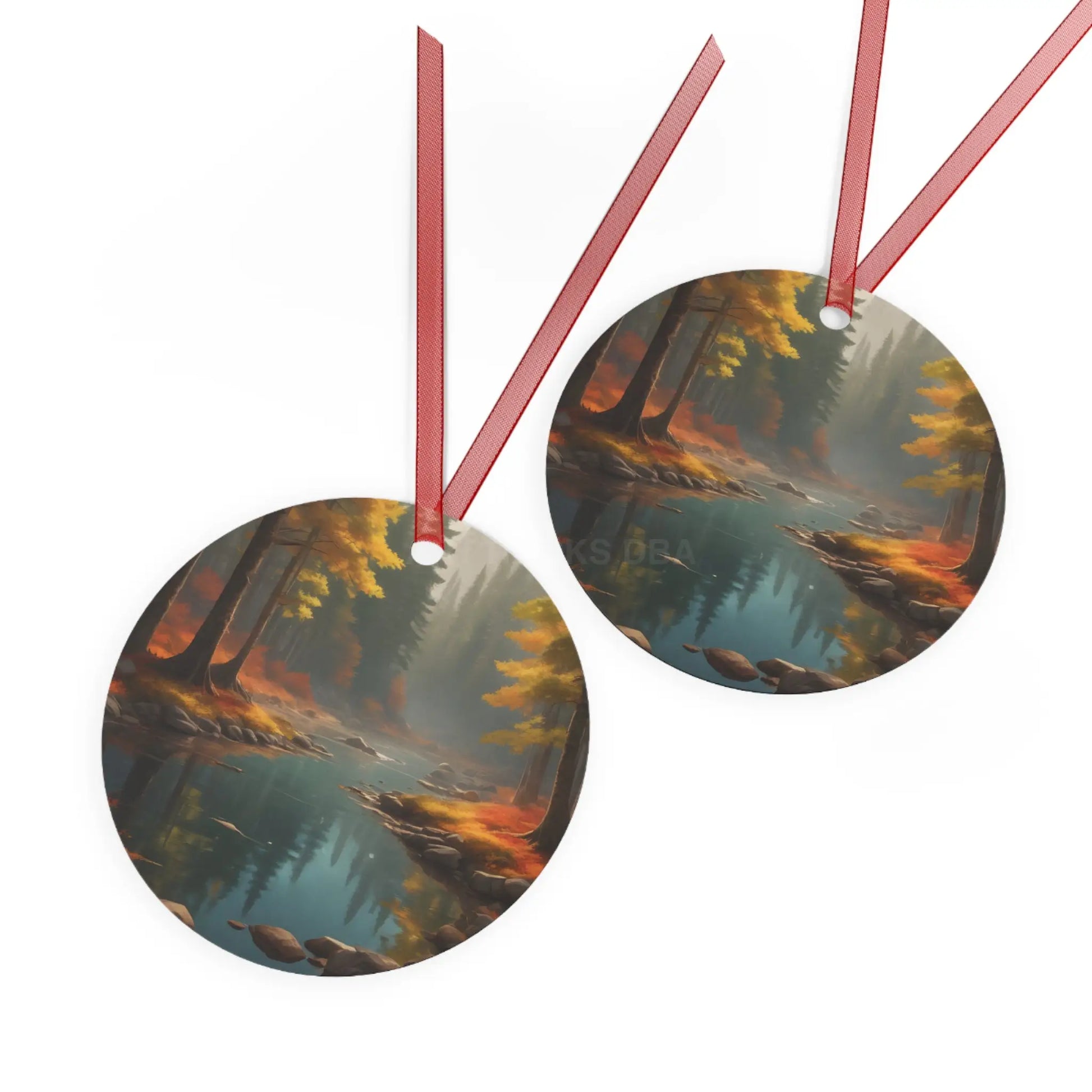 Autumn Forest River Metal Ornament — Nature Holiday Decoration - Home Decor