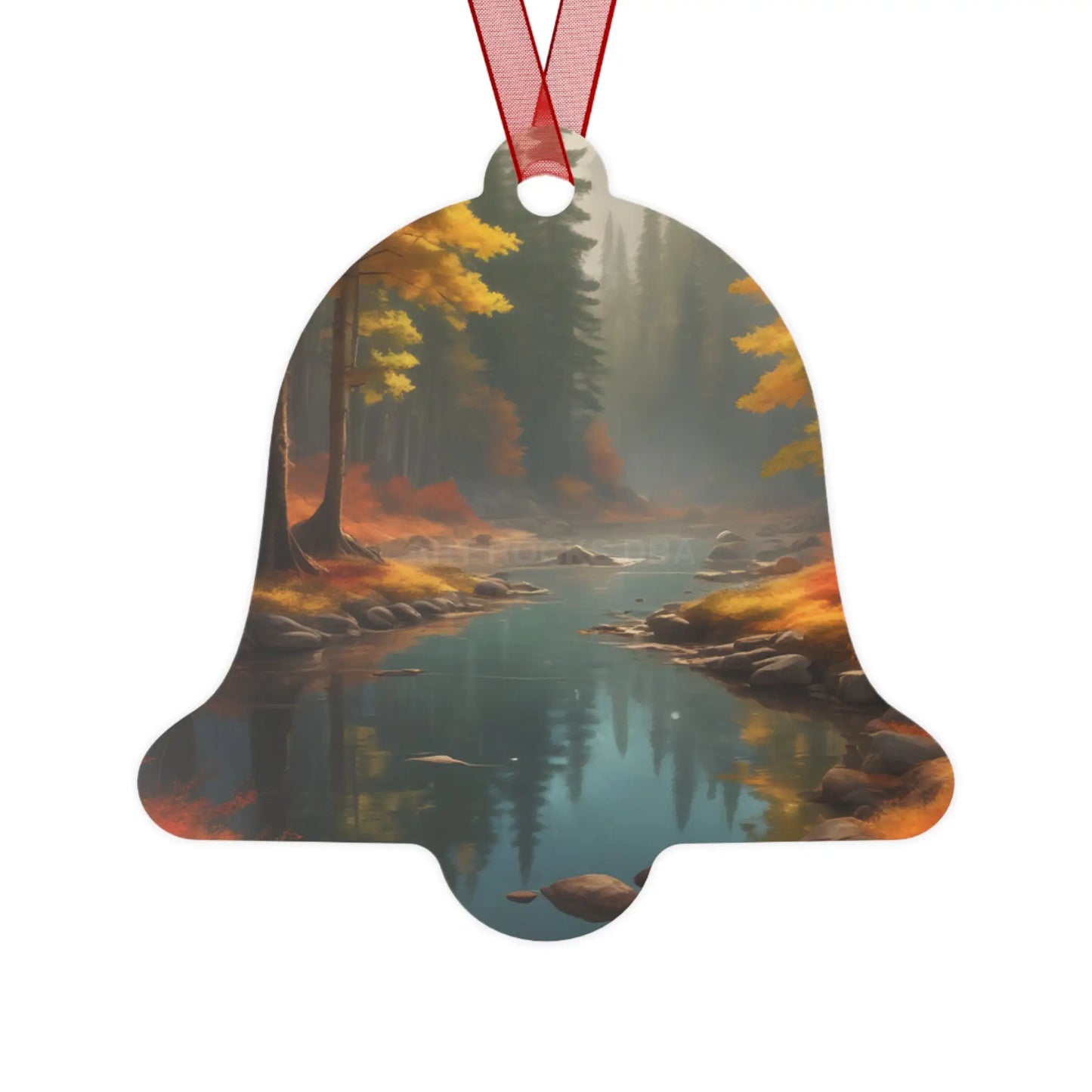 Autumn Forest River Metal Ornament — Nature Holiday Decoration - Home Decor