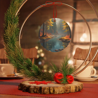 Autumn Forest River Metal Ornament — Nature Holiday Decoration - Home Decor