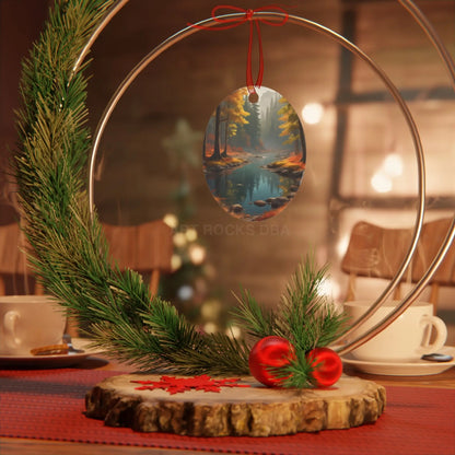 Autumn Forest River Metal Ornament — Nature Holiday Decoration - Home Decor