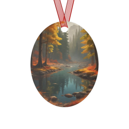 Autumn Forest River Metal Ornament — Nature Holiday Decoration - Oval / One Size - Home Decor
