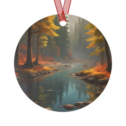 Autumn Forest River Metal Ornament — Nature Holiday Decoration - Round / One Size - Home Decor