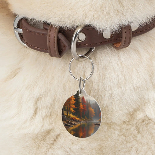 Autumn Forest River Pet Tag — Fall Landscape Dog & Cat ID Charm - 1’’ - Pets