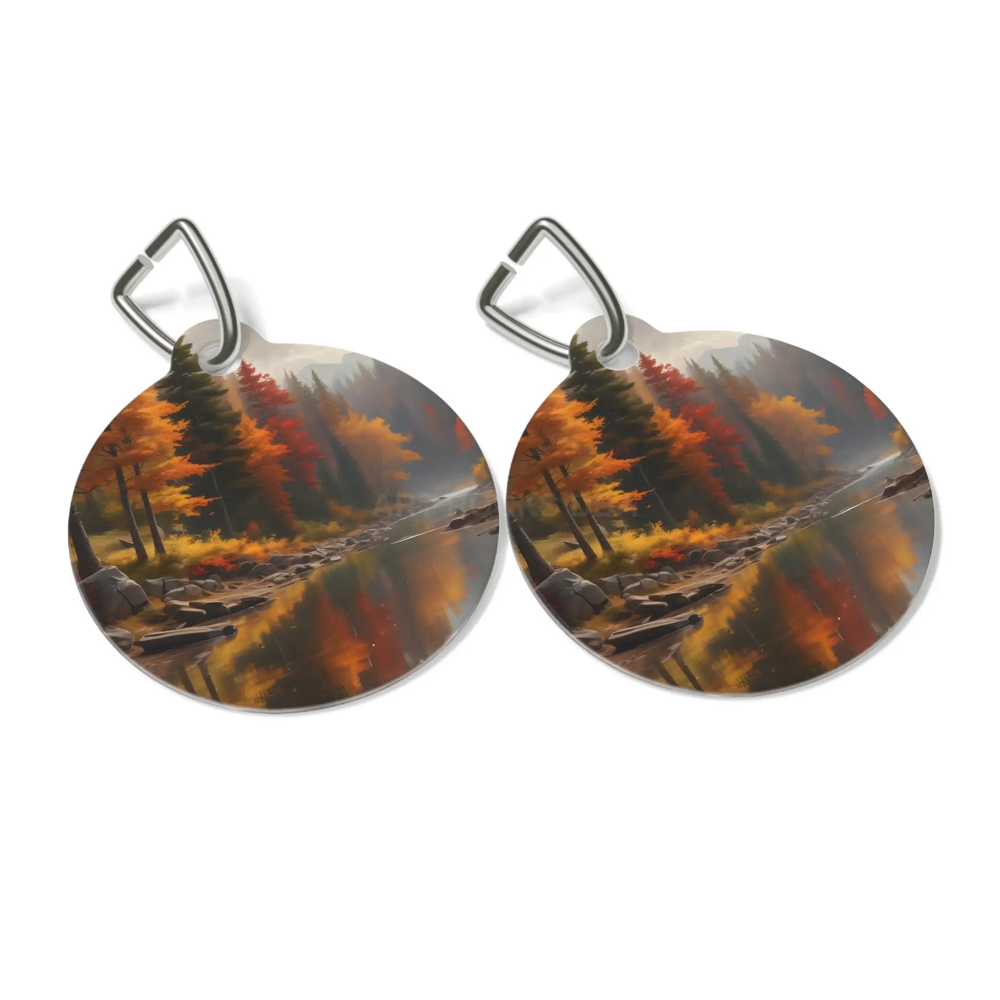 Autumn Forest River Pet Tag — Fall Landscape Dog & Cat ID Charm - 1’’ - Pets