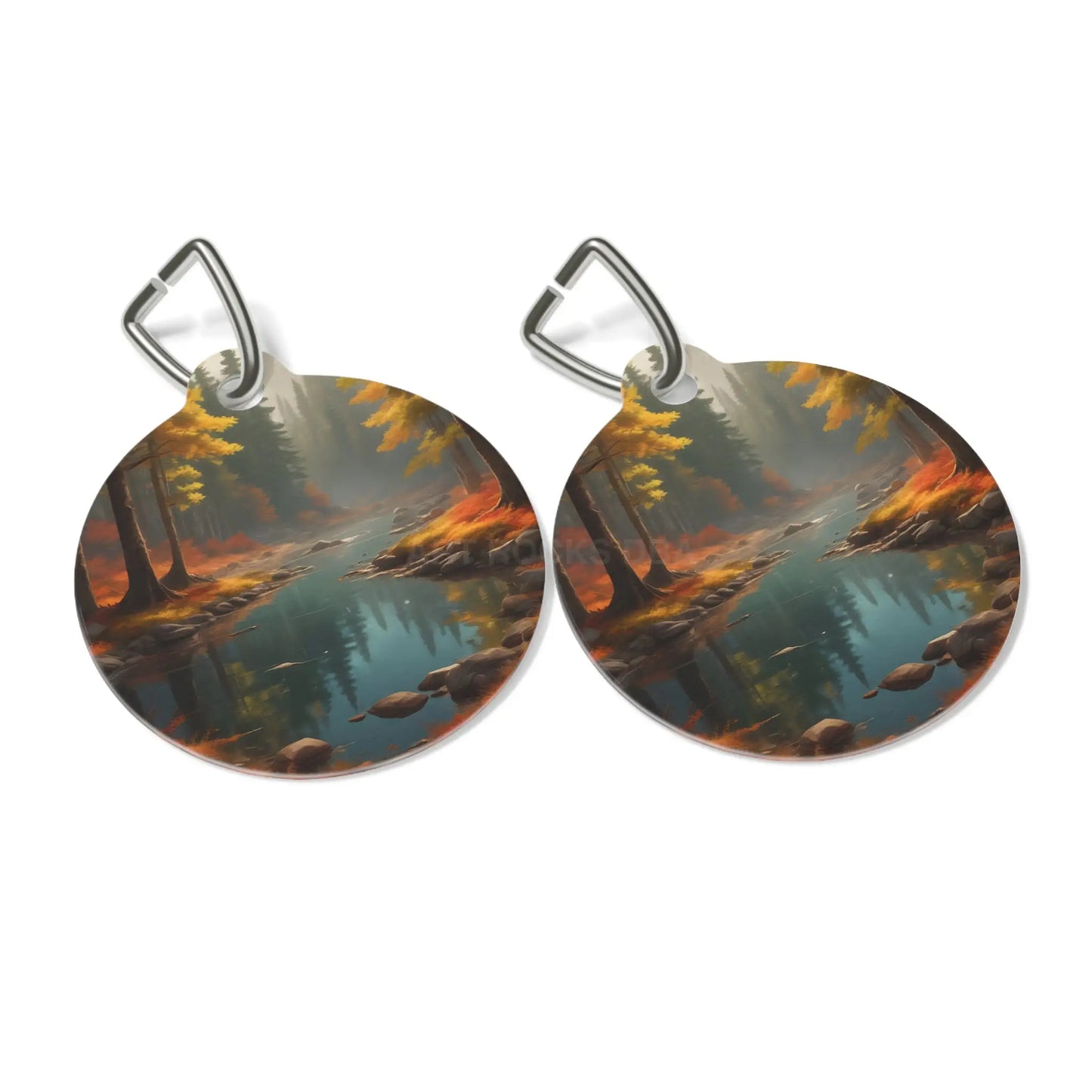 Autumn Forest River Pet Tag — Scenic Fall Landscape Dog ID Tag - 1’’ - Pets