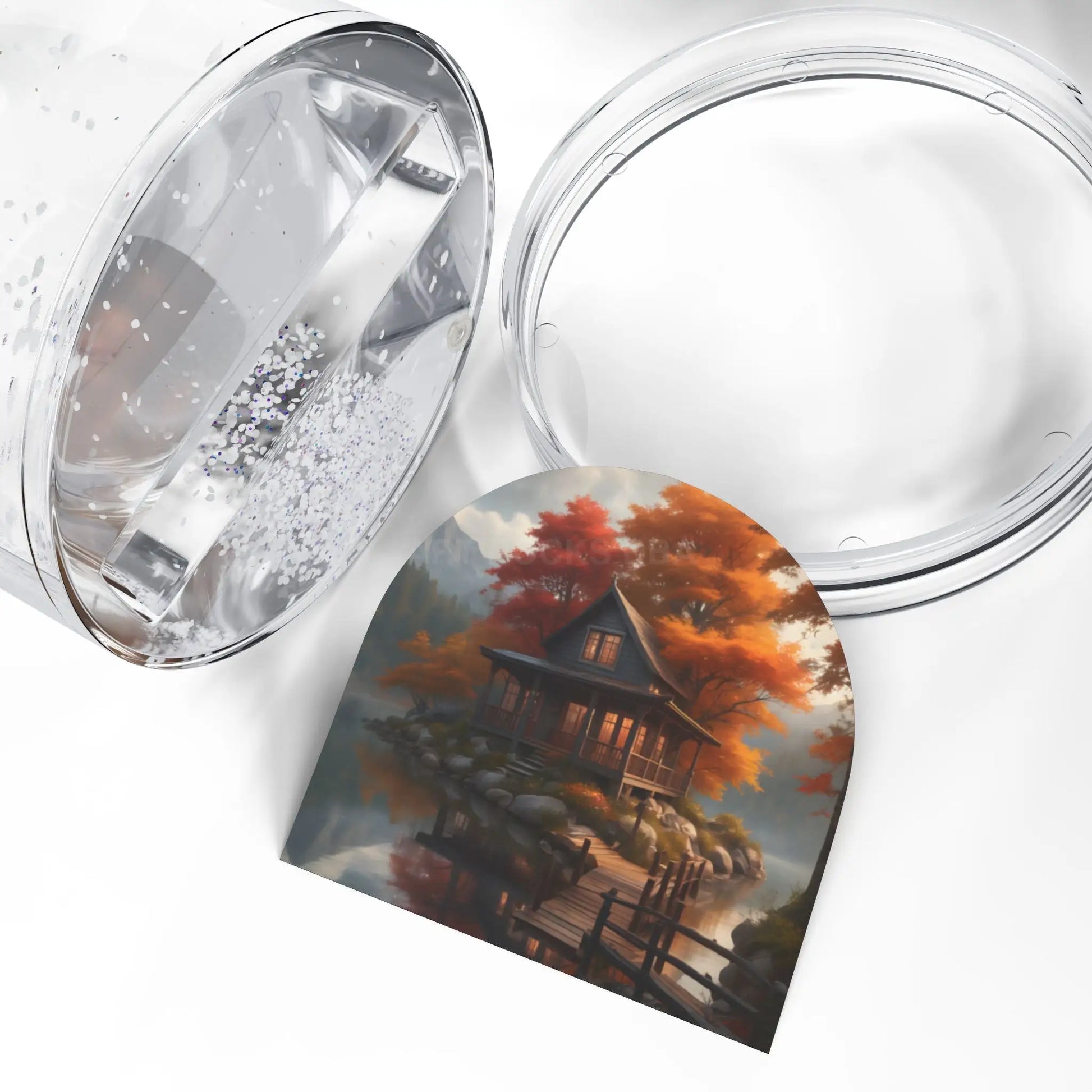 Autumn Lake Cabin Snow Globe — Cozy Fall Home Décor Gift - 3.5’’ × 3.4’’ - Home Decor
