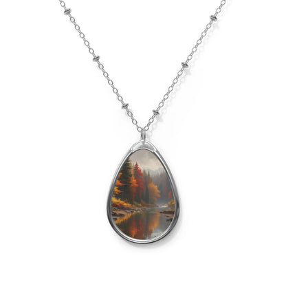 Autumn Lake Oval Necklace — Scenic Teardrop Pendant Jewelry - One Size / Silver - Accessories