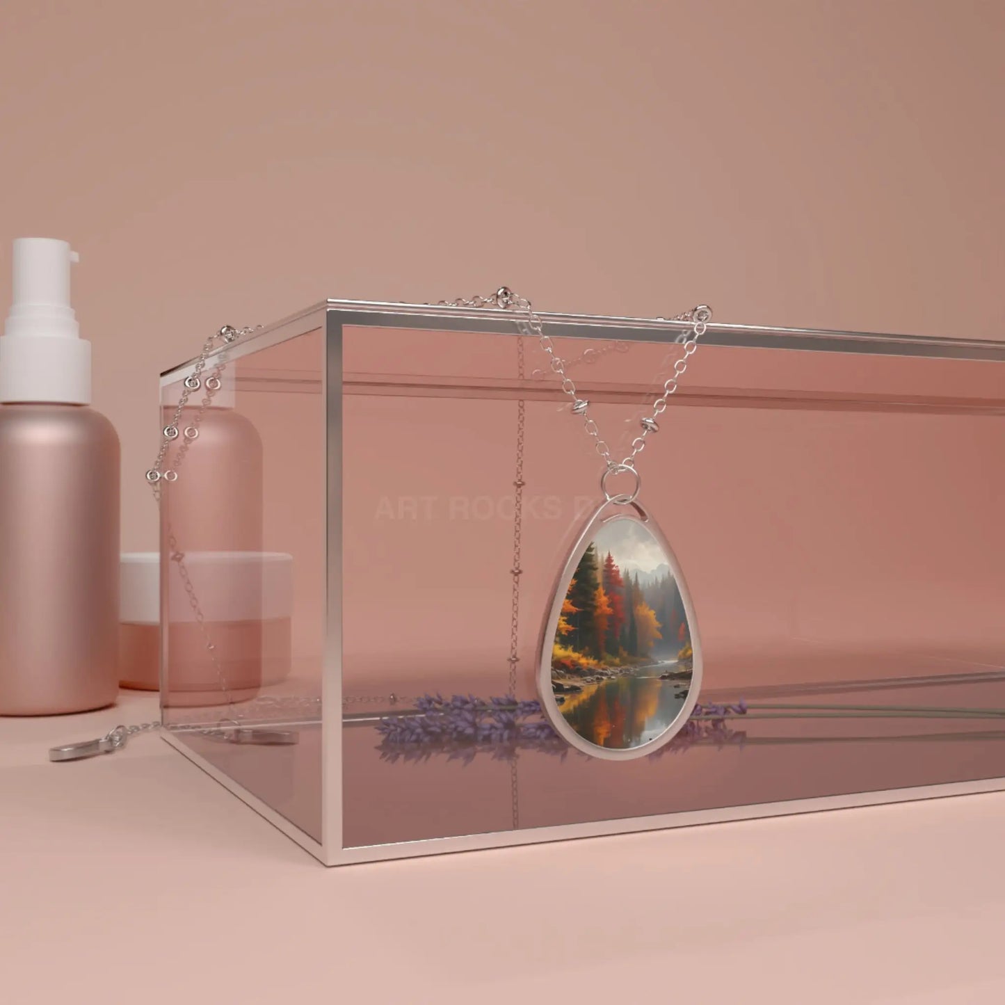 Autumn Lake Oval Necklace — Scenic Teardrop Pendant Jewelry - One Size / Silver - Accessories