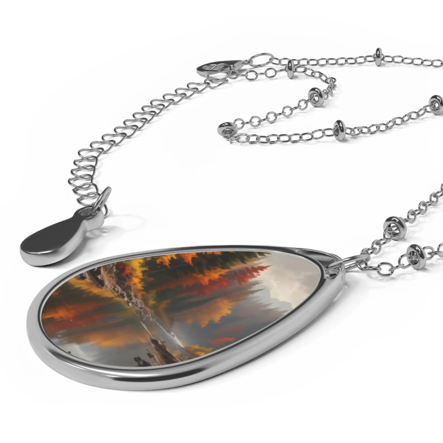 Autumn Lake Oval Necklace — Scenic Teardrop Pendant Jewelry - One Size / Silver - Accessories