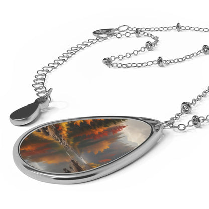 Autumn Lake Oval Necklace — Scenic Teardrop Pendant Jewelry - One Size / Silver - Accessories