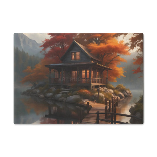 Autumn Lakeside Cabin Cutting Board — Scenic Fall Kitchen Decor - Small - Home Decor