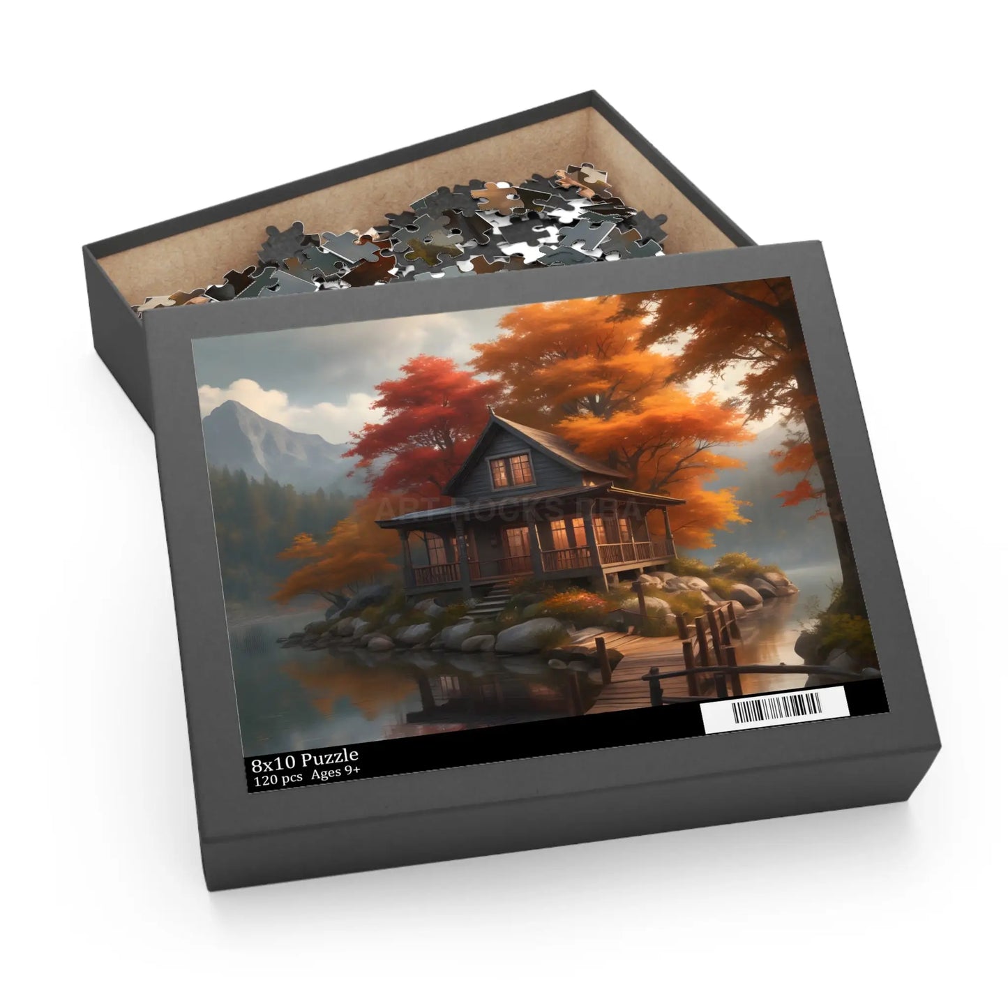Autumn Lakeside Cabin Jigsaw Puzzle- 120/252/500-Piece - 10’’ × 8’’ (120 pcs) - Puzzle