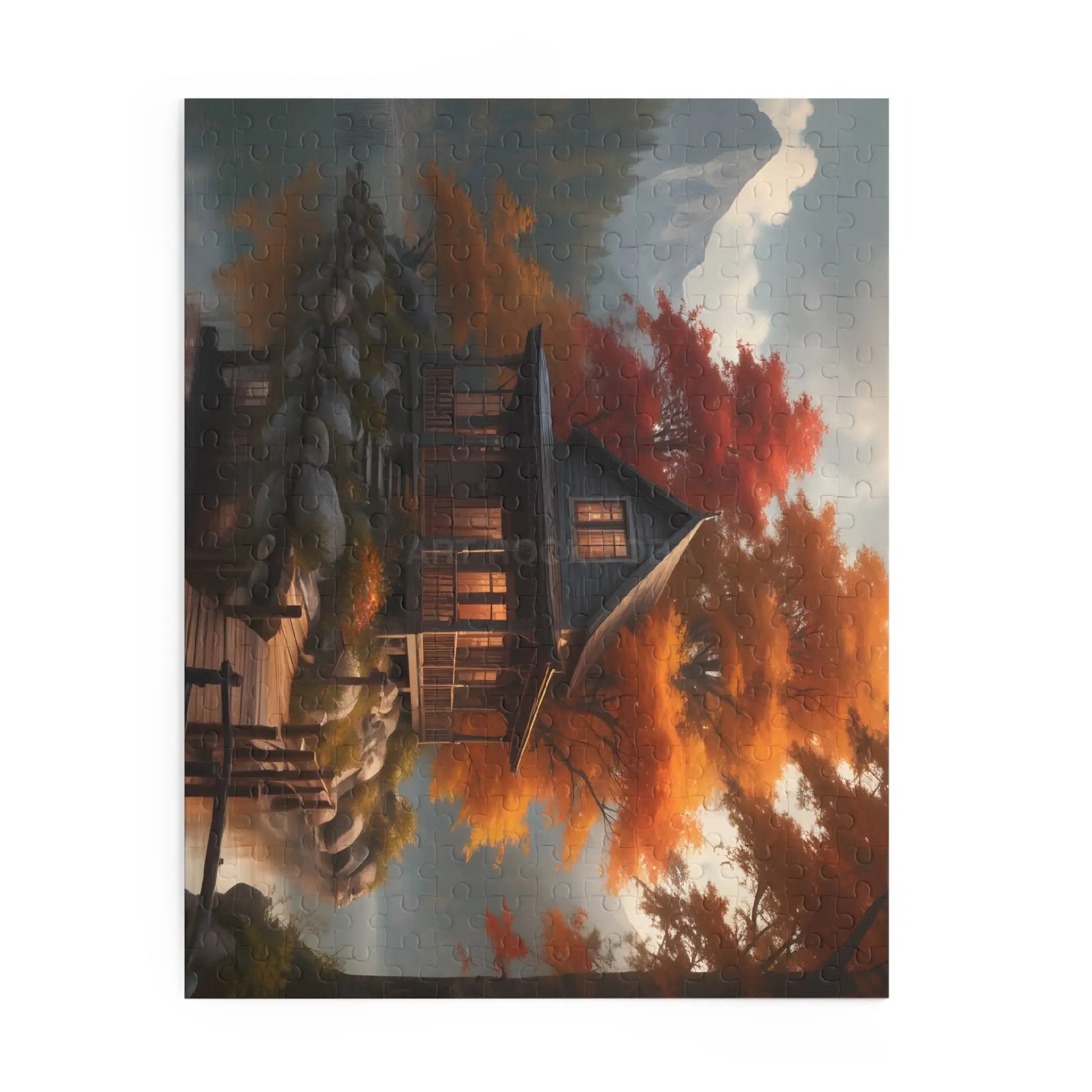 Autumn Lakeside Cabin Jigsaw Puzzle- 120/252/500-Piece - Puzzle