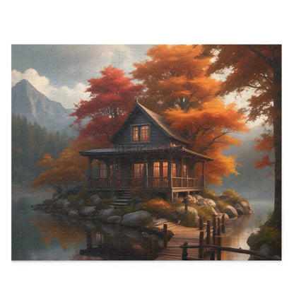 Autumn Lakeside Cabin Jigsaw Puzzle- 120/252/500-Piece - 20’’ × 16’’ (500 pcs) - Puzzle