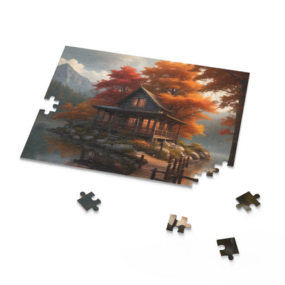 Autumn Lakeside Cabin Jigsaw Puzzle- 120/252/500-Piece - Puzzle