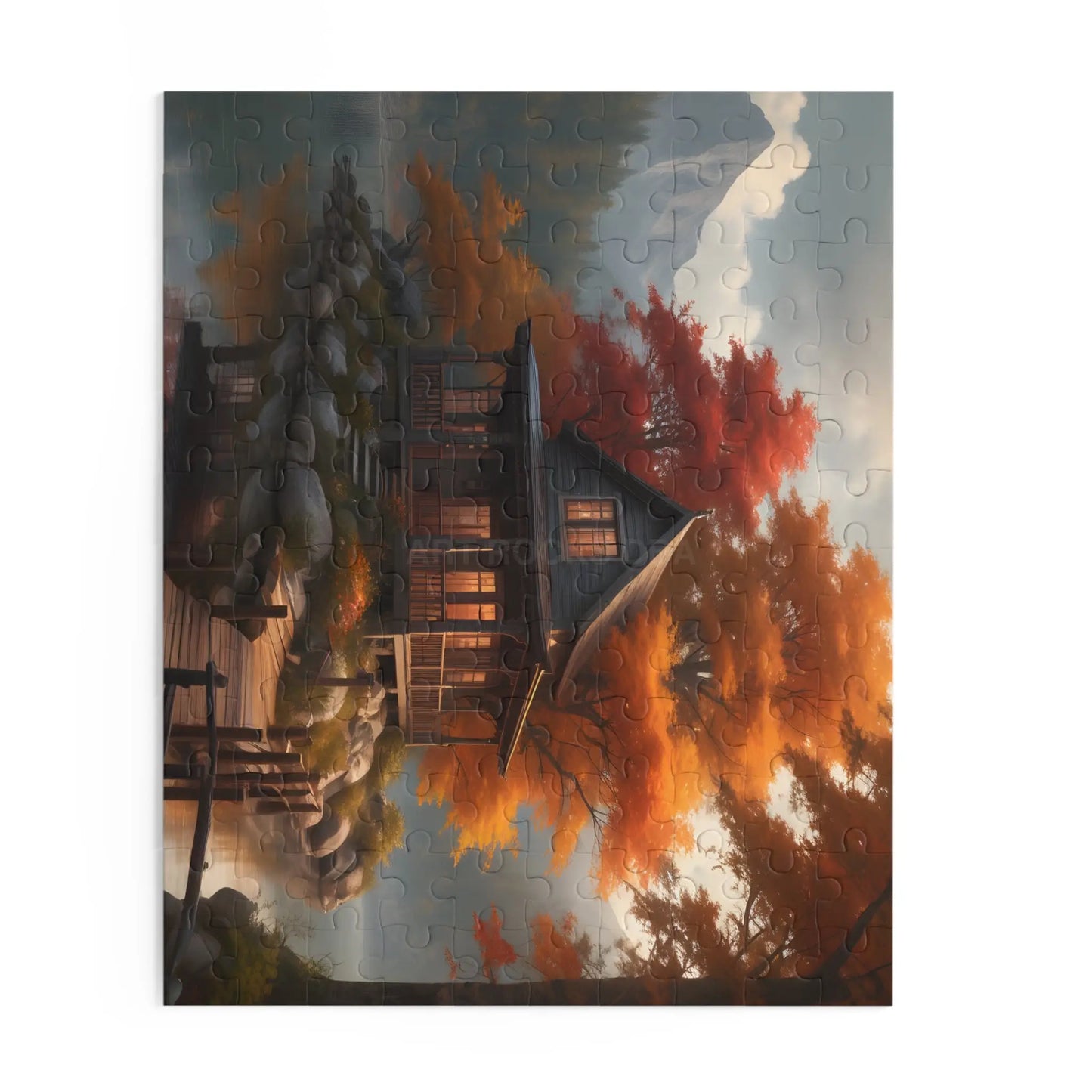 Autumn Lakeside Cabin Jigsaw Puzzle- 120/252/500-Piece - Puzzle