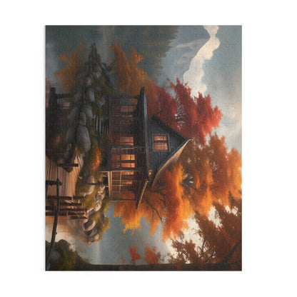 Autumn Lakeside Cabin Jigsaw Puzzle- 120/252/500-Piece - Puzzle