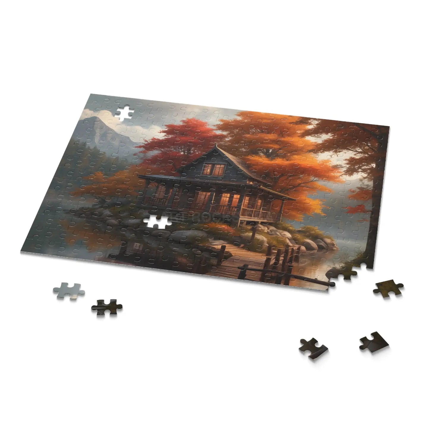 Autumn Lakeside Cabin Jigsaw Puzzle- 120/252/500-Piece - Puzzle