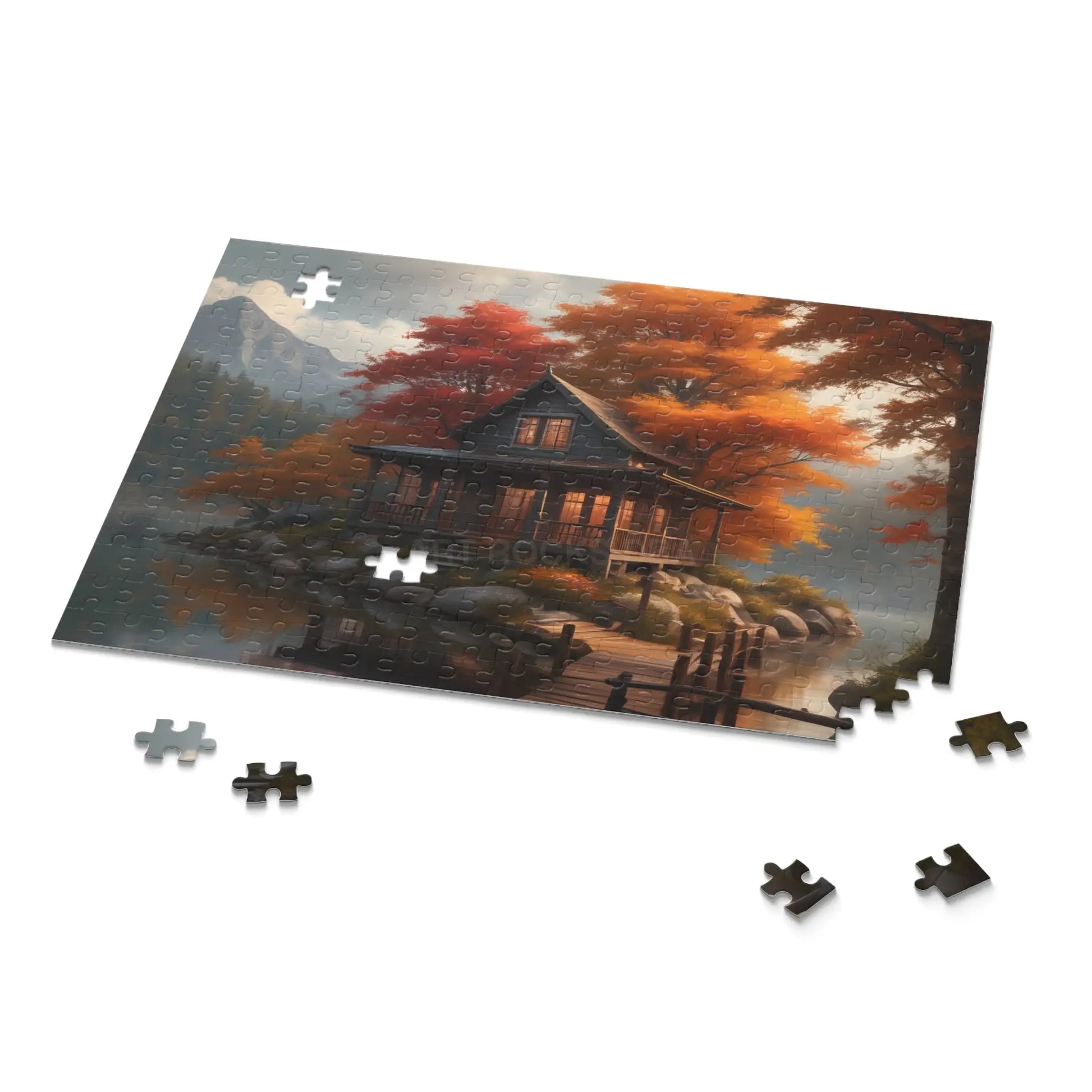 Autumn Lakeside Cabin Jigsaw Puzzle- 120/252/500-Piece - Puzzle