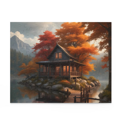 Autumn Lakeside Cabin Jigsaw Puzzle- 120/252/500-Piece - Puzzle