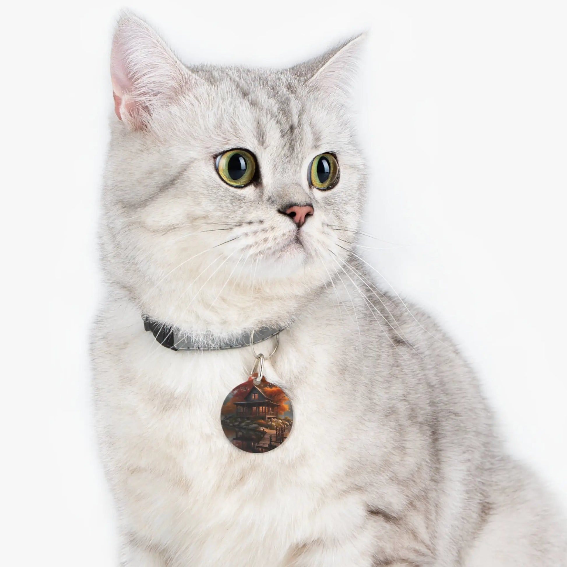 Autumn Lakeside Cabin Pet Tag — Cozy Fall Cottage Dog ID Tag - 1’’ - Pets