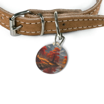 Autumn Lakeside Pet Tag — Scenic Red Tree Landscape ID Charm - 1’’ - Pets