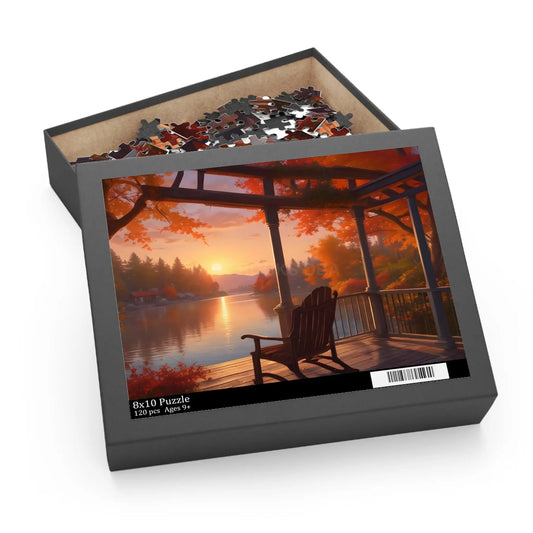 Autumn Lakeside Porch Sunset Jigsaw Puzzle — 120/252/500-Piece - 10’’ × 8’’ (120 pcs) - Puzzle