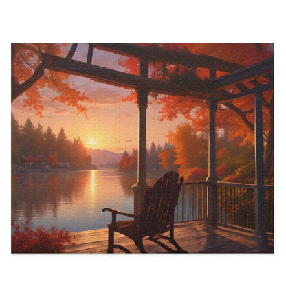 Autumn Lakeside Porch Sunset Jigsaw Puzzle — 120/252/500-Piece - 20’’ × 16’’ (500 pcs) - Puzzle