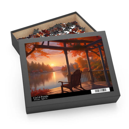 Autumn Lakeside Porch Sunset Jigsaw Puzzle — 120/252/500-Piece - Puzzle