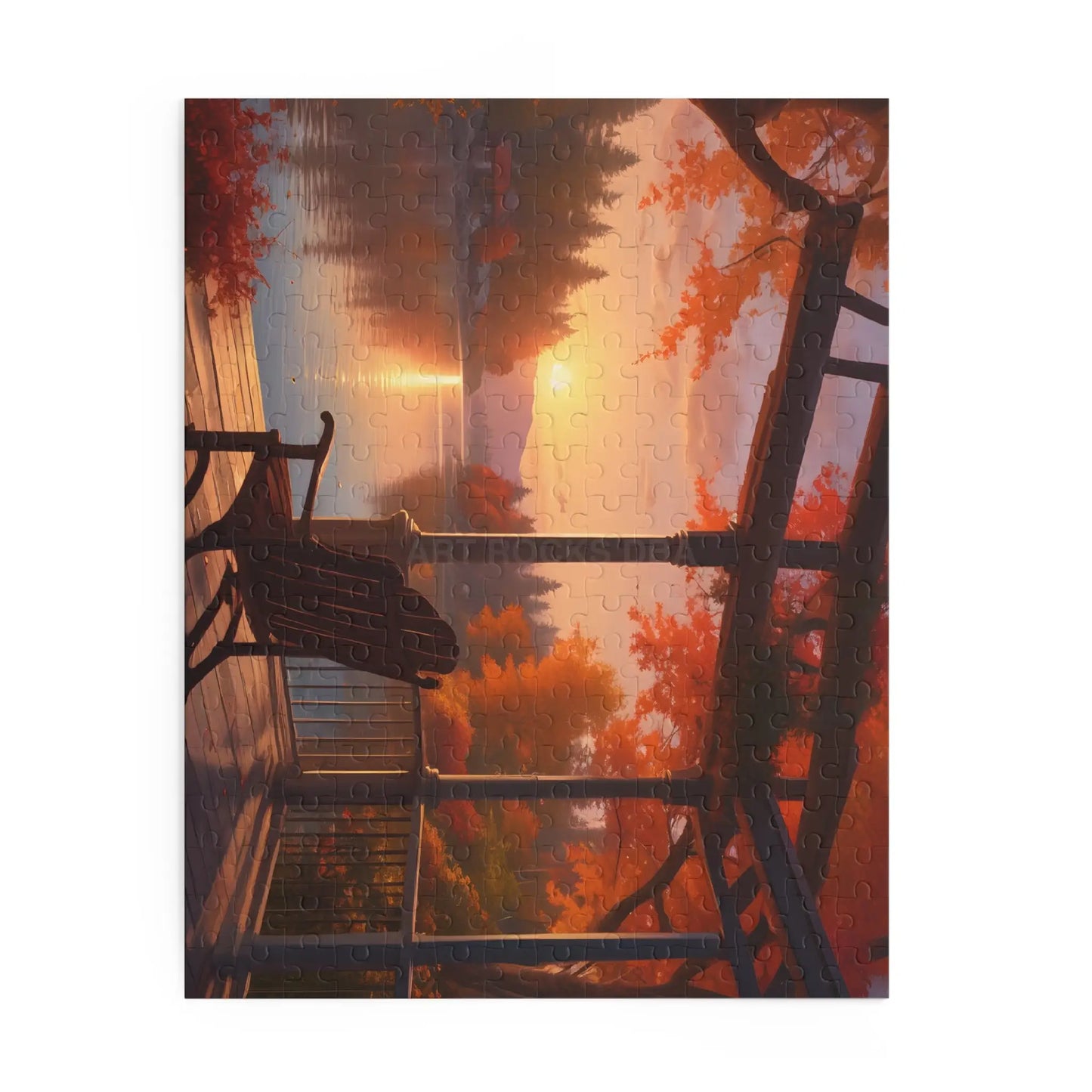 Autumn Lakeside Porch Sunset Jigsaw Puzzle — 120/252/500-Piece - Puzzle