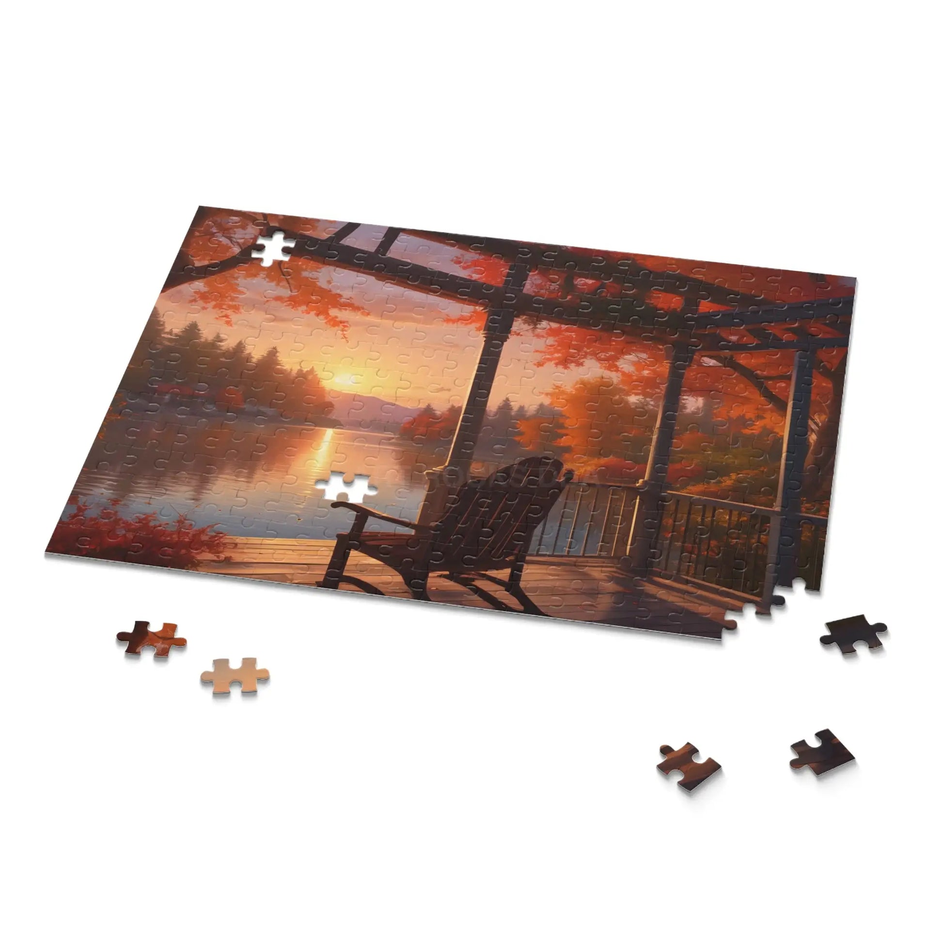 Autumn Lakeside Porch Sunset Jigsaw Puzzle — 120/252/500-Piece - Puzzle